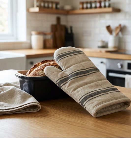 Flins Linen Oven Mitt Single Natural Stripe