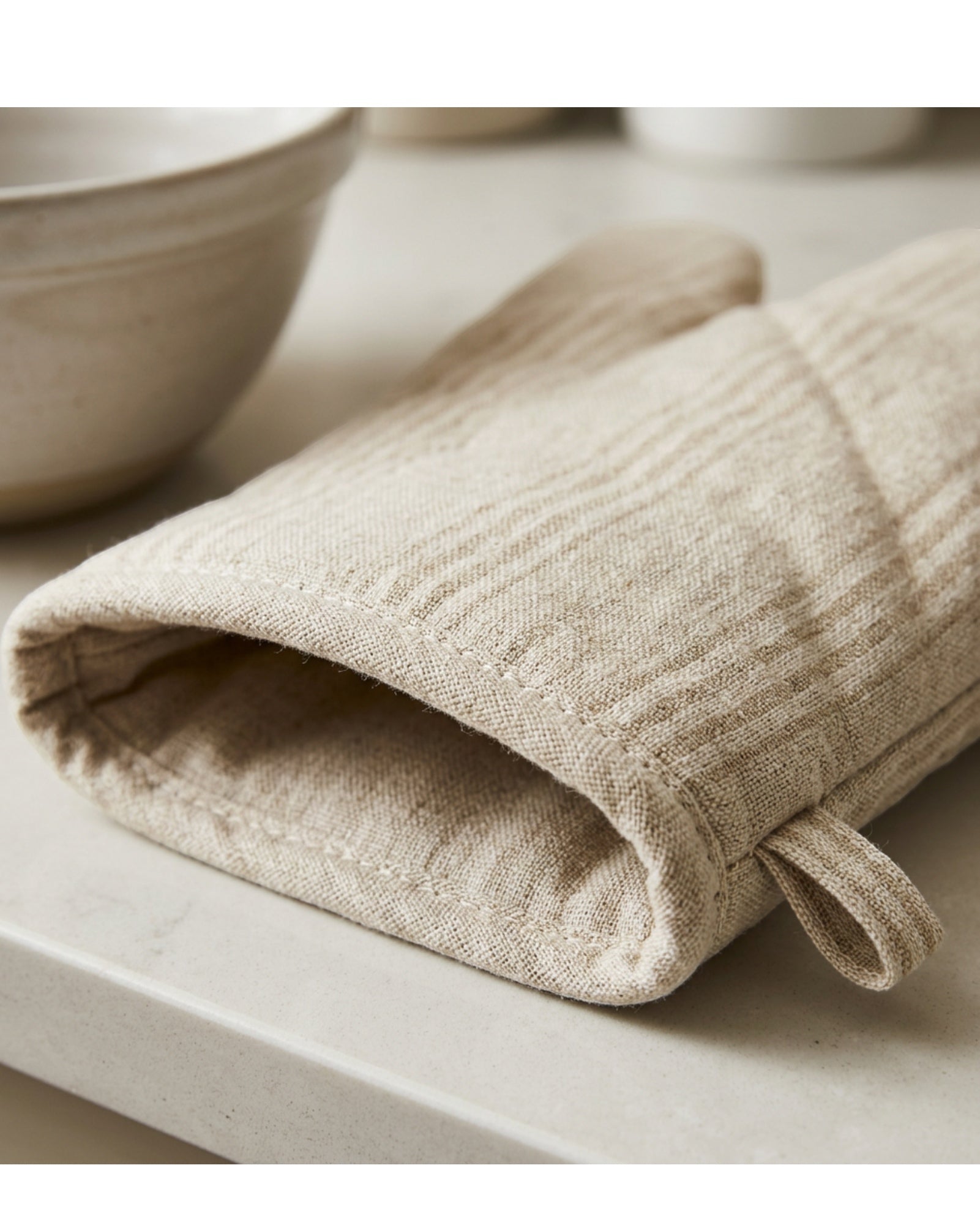 Flins Linen Oven Mitt Single Natural Stripe
