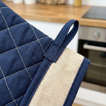 Flins Quilted Cotton Oven Mitts 30 cm Navy Pair - Detail view
