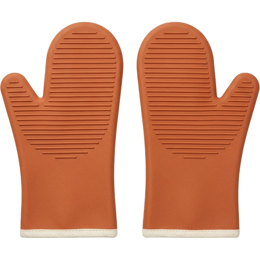 Flins Ribbed Silicone Oven Mitts 33 cm Terracotta Pair - Product view