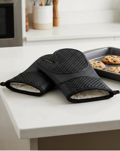 Flins Silicone Grip Oven Mitt Black 2 Pack